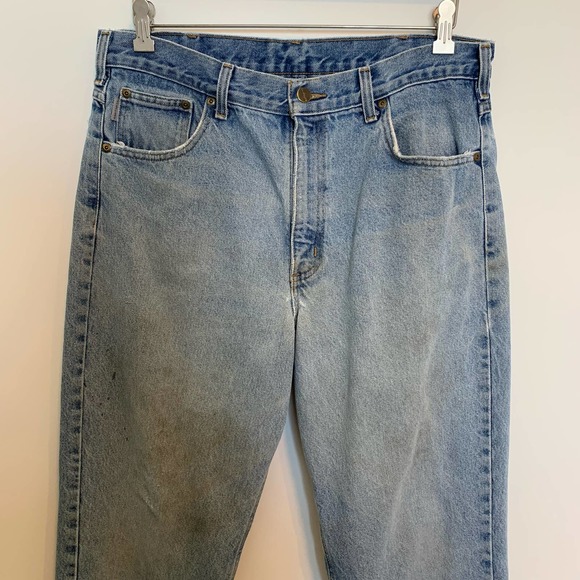 Carhartt Mens Relaxed Fit Jeans Size 36 X 32 Light Wash Work Pants 100% Cotton - Picture 3 of 16